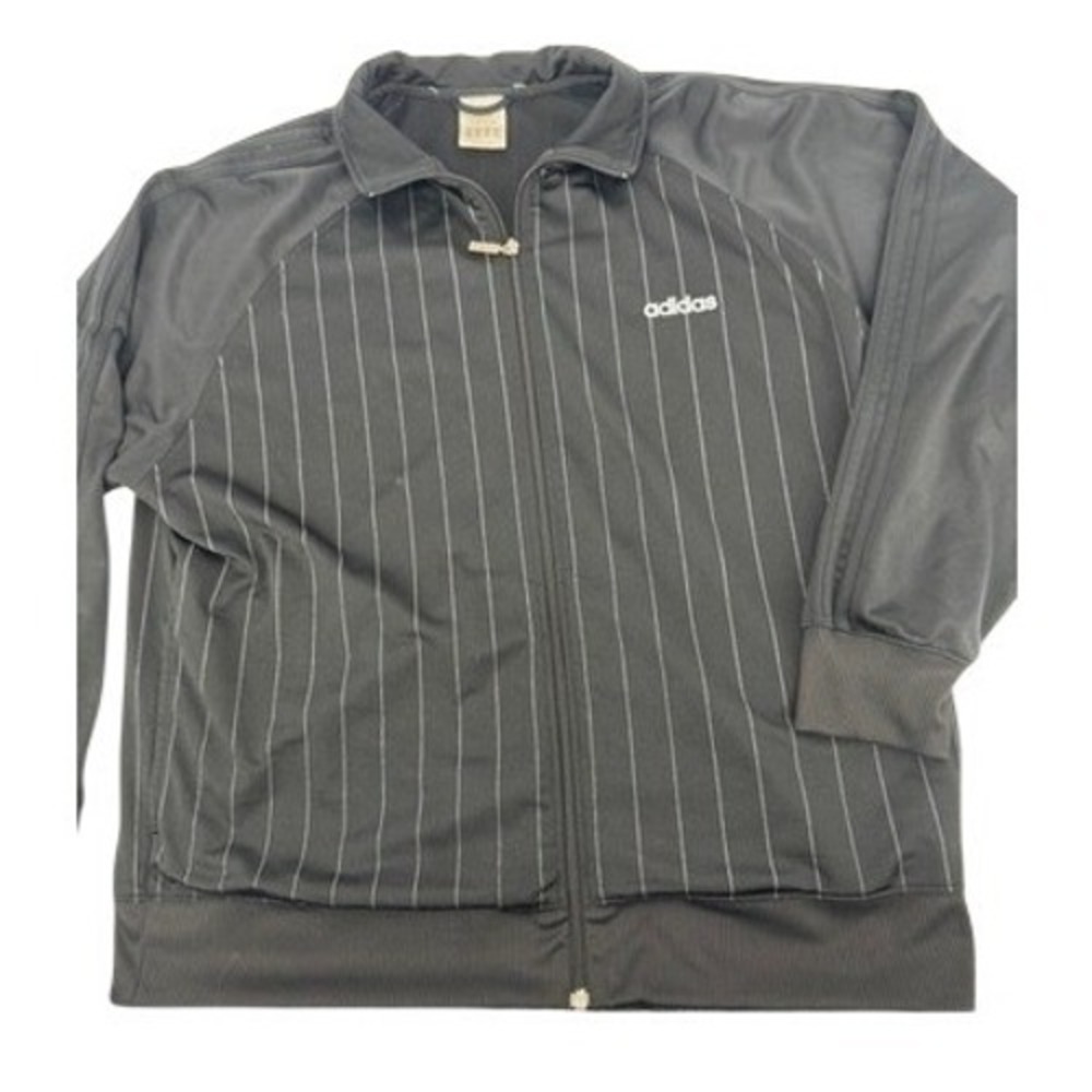 Adidas Track Jacket Mens XL Black Pinstripe Full Zip Vintage 3-Stripes 413001
